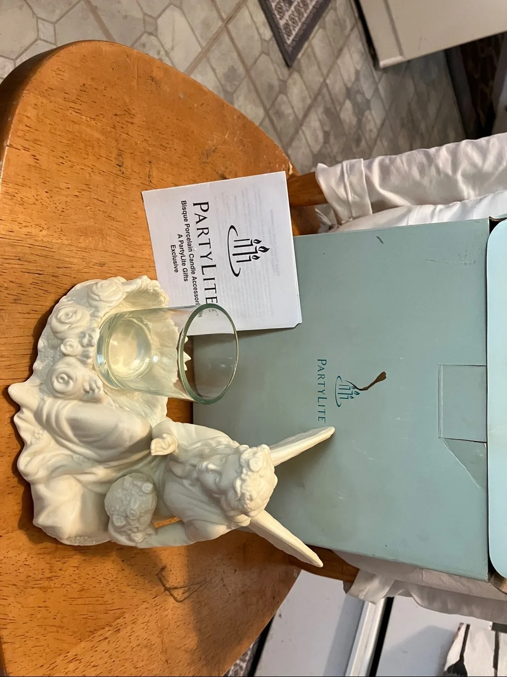 New. Partylite porcelain bisque. Cream 5”- 8” angel. Arianna with votive - Picture 2 of 11